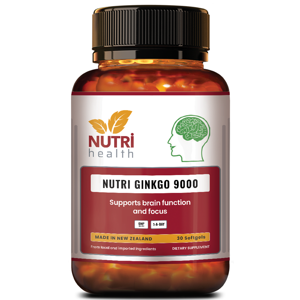 NUTRI GINKGO 9000 Nutri Health New Zealand is designed to support normal brain function and blood circulation.